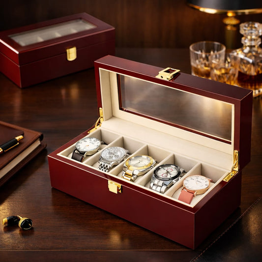 Luxurious glossy  wooden watch case 5 slot /Home storage watch case /Travel watch organizer