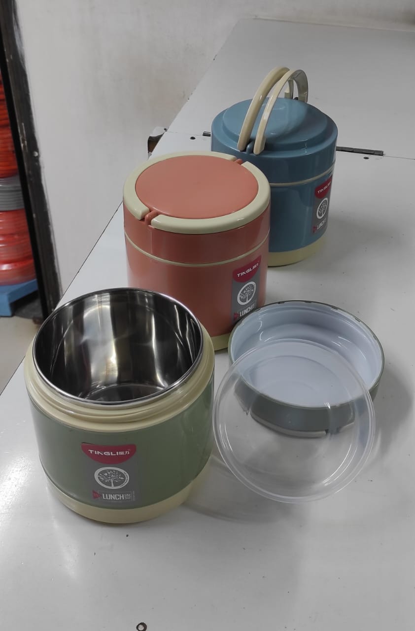 1.4L Thermoware Double Wall Insulated lunch box, Hot Meal Stainless Steel inside Container, Food Lunch Box Tiffin with 2 plastic compartment lunch box, two compartments lunchbox,  two insert lunchbox