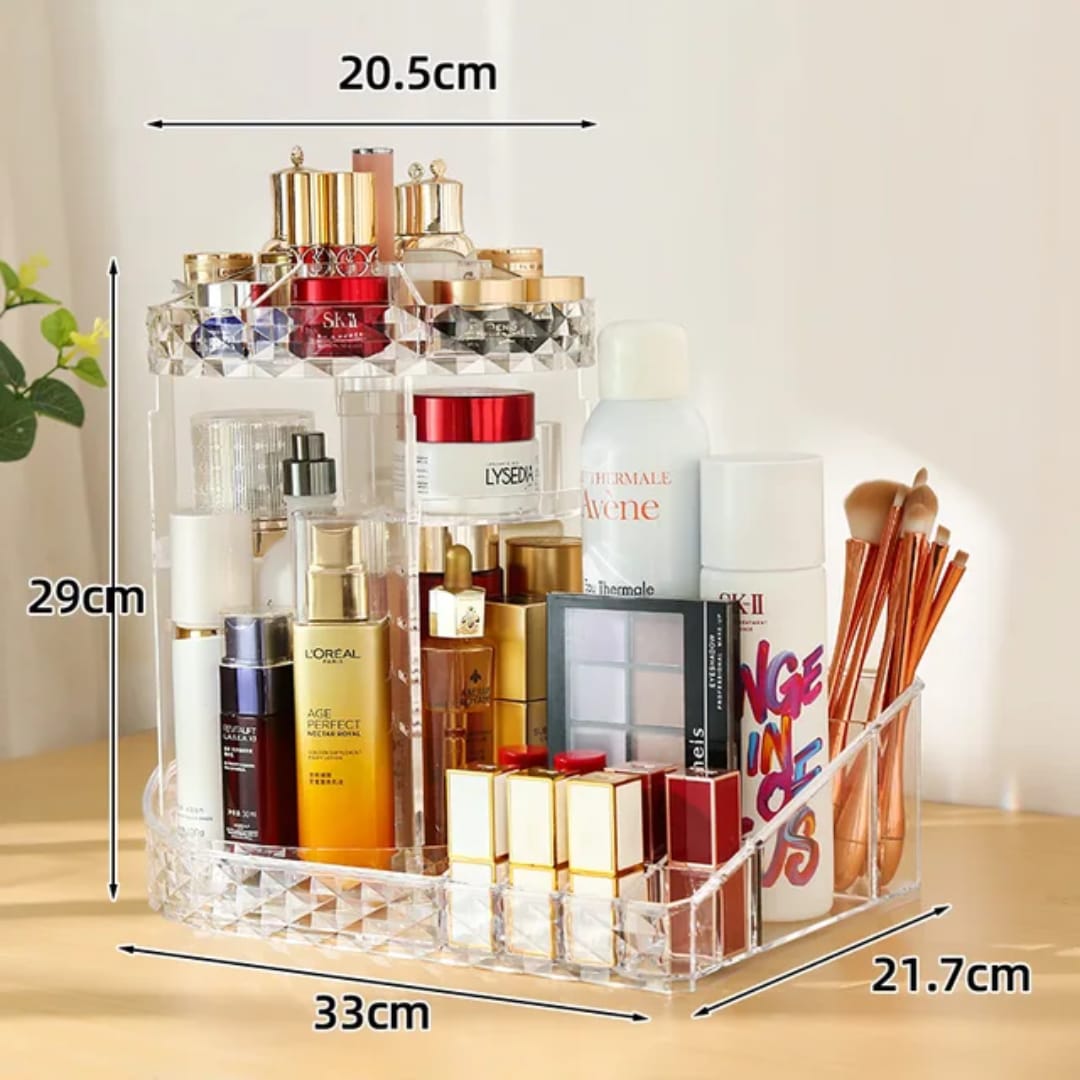 Diamond pattern Desktop Transparent Acrylic Skin Care Product Lipstick Perfume Storage Rack Dressing Table Light Luxury Rotating Cosmetics Storage Box