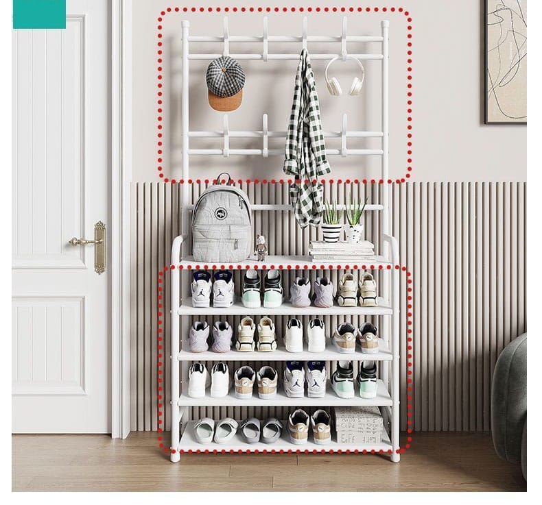 4 layer Detachable Metal Shoe Rack with 8 Double hooks