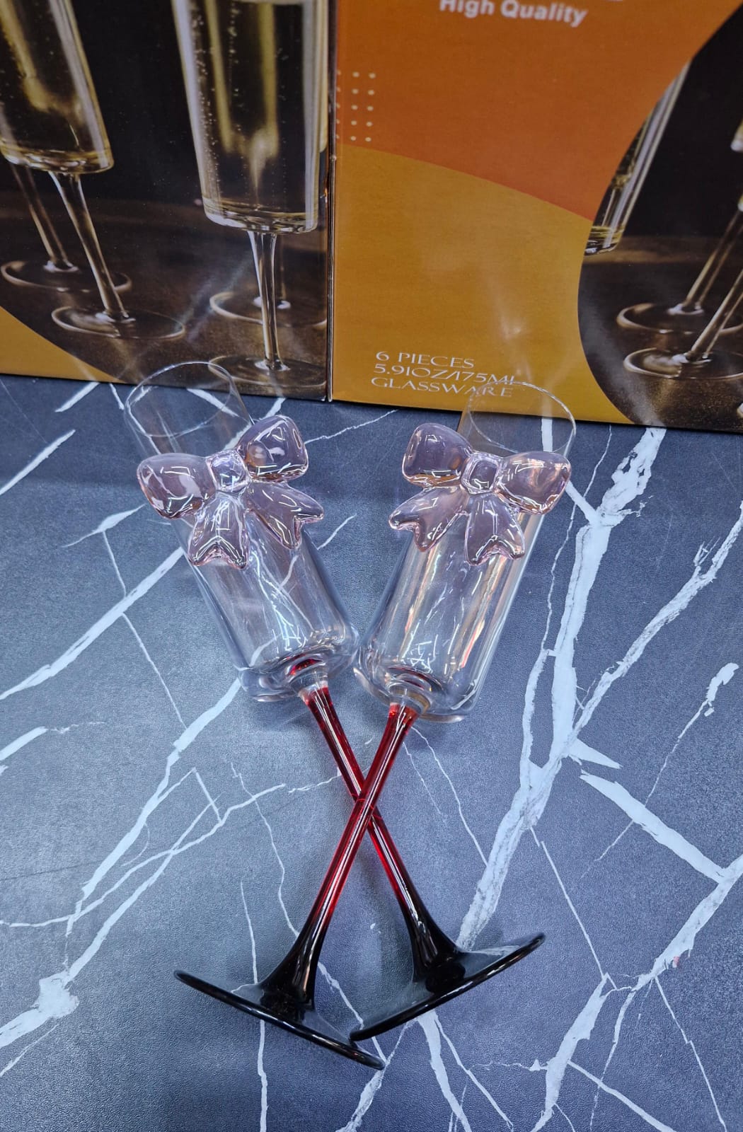 Pink Bow Champagne Flutes