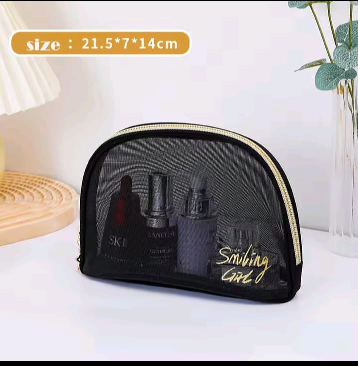 TRAVEL BLACK MESH COSMETIC BAGS
