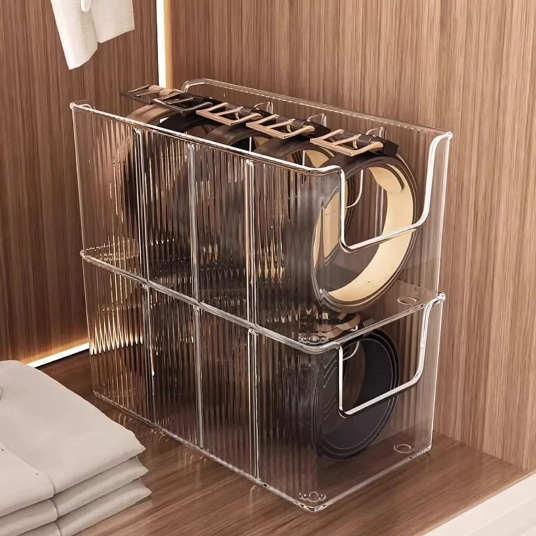 Space Saving Large Capacity Storage Container Removable Dividers Transparent Display Rack Stackable Organizing Box Kitchen