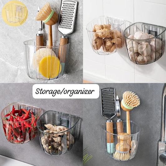Tissue holder and Multi-purpose Kitchen Onion Potato Tomato Storage Hanging Baskets Fruit Garlic Ginger Garbage Box Organizer Wall-mounted