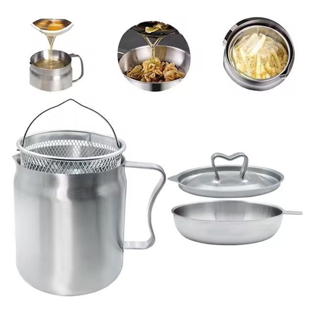Stainless steel oil strainer pot with frying basket filter .