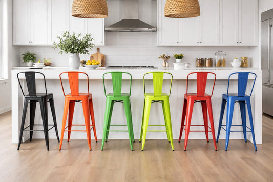 Metallic Bistro Kitchen Island Stools with Curved Backrest