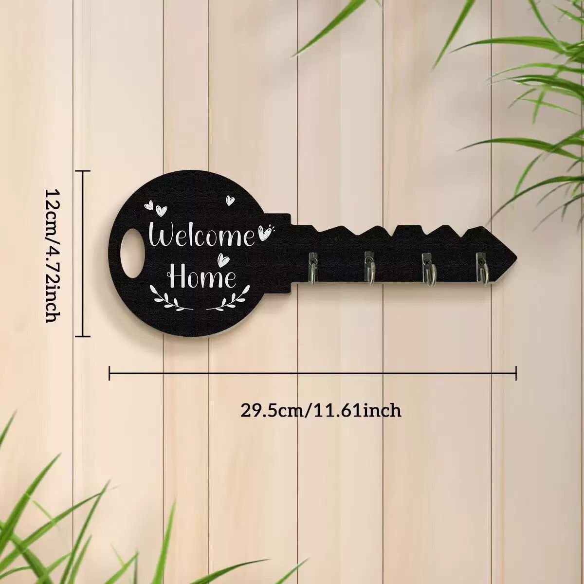 Welcome Home Wooden Key Holder with Hooks