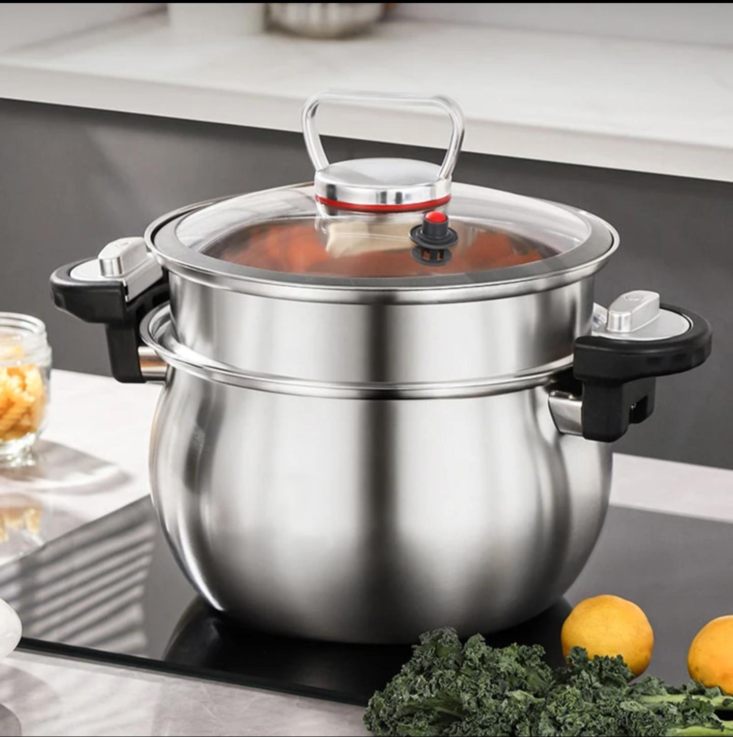 304 Triply stainless 2in1 multipurpose micro pressure cooker with a steamer pot.