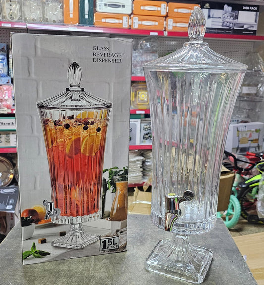 5ltr Luxury Ribbed Crystal Glass Beverage Dispenser with Tap & Lid