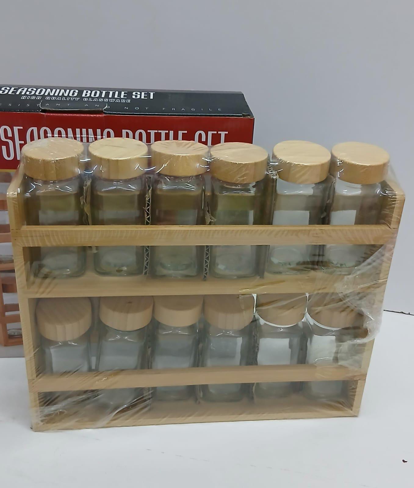 12 in 1 wooden spice rack with Glass spice jars