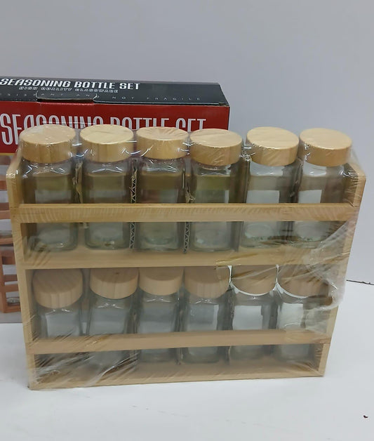 12 in 1 wooden spice rack with Glass spice jars