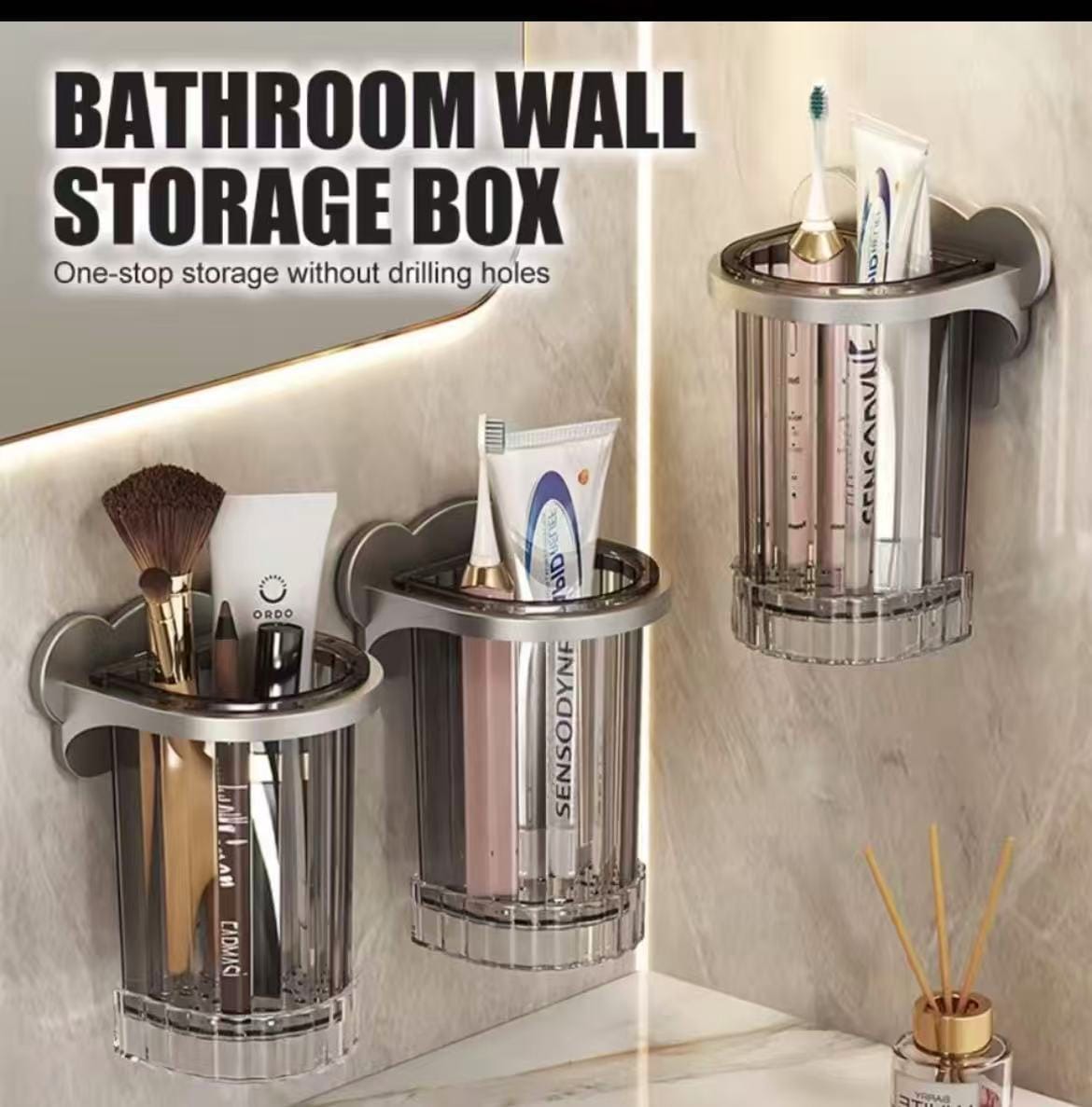 Wall Mount Toothbrush Holder & Bathroom Organizer .