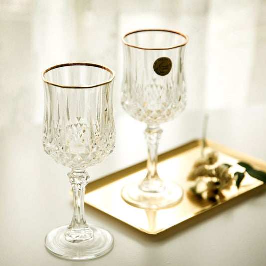 6pcs Cristal d'Arques Garanti France Stemware 24% Lead Crystal glass 6" tall Pair, Gold rim wine glass