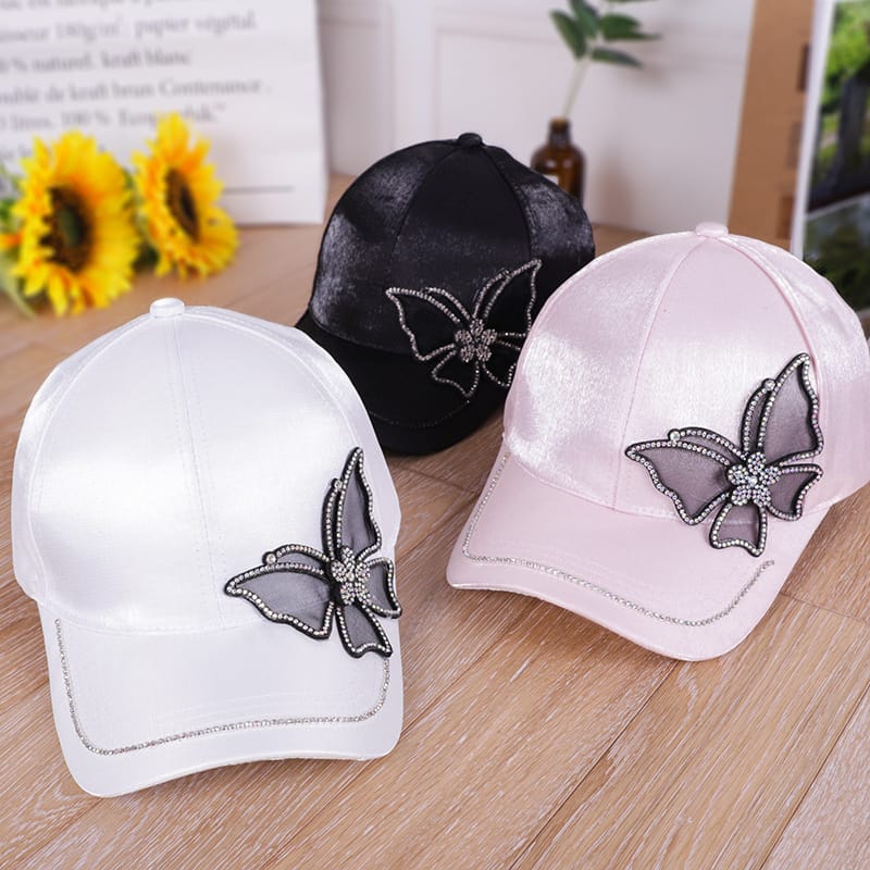 Shiny Rhinestone Butterfly Embroidery Women Baseball Cap