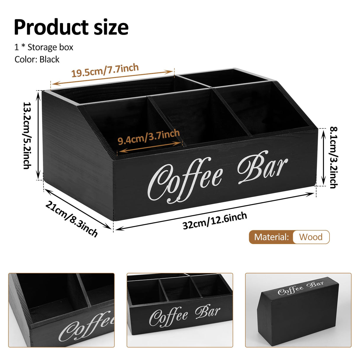 *5-Compartment Wooden Coffee Station Organizer