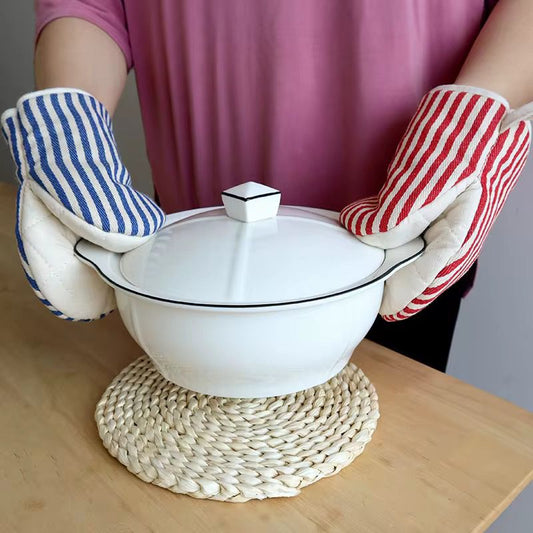 Striped cotton oven mitts (potholder)