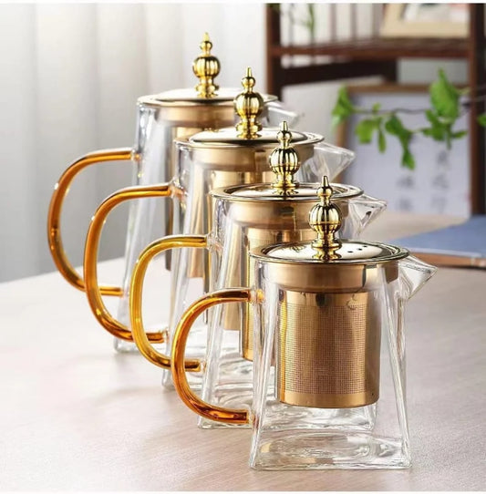 New Heat Resistant Glass Teapot With Stainless Steel Infuser Heated 1 Tea Pot Good Clear Kettle Square Filter Baskets