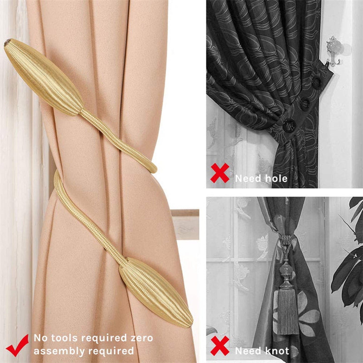 Arbitrary shape strong Curtain tiebacks