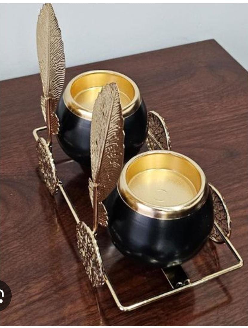 Ceramic 2in1 Candle Holder Gold Leaf Black White