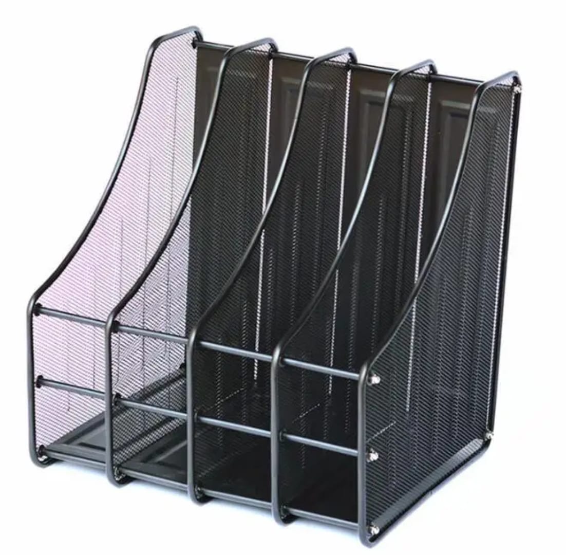 4 slot vertical metallic mesh desk file organizer