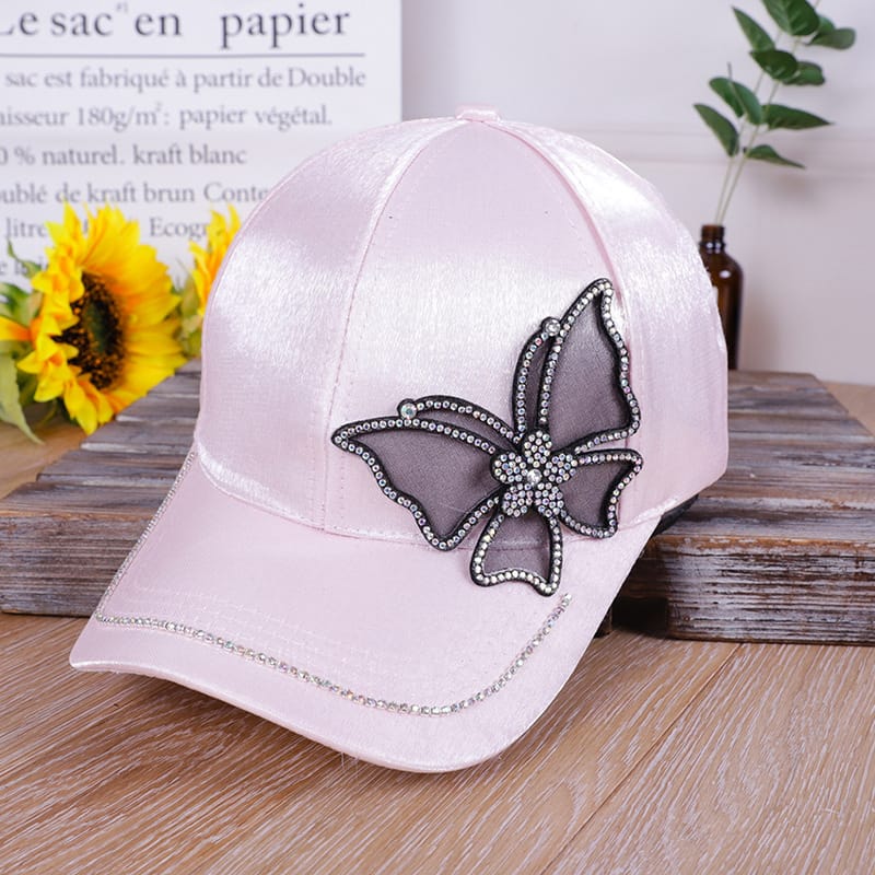 Shiny Rhinestone Butterfly Embroidery Women Baseball Cap