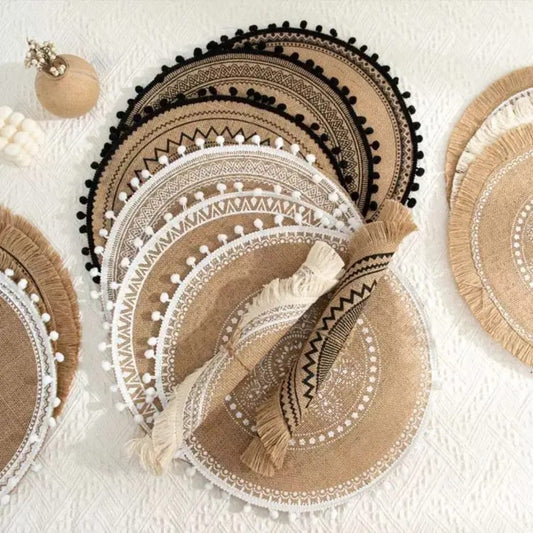Round wooven jute table mats