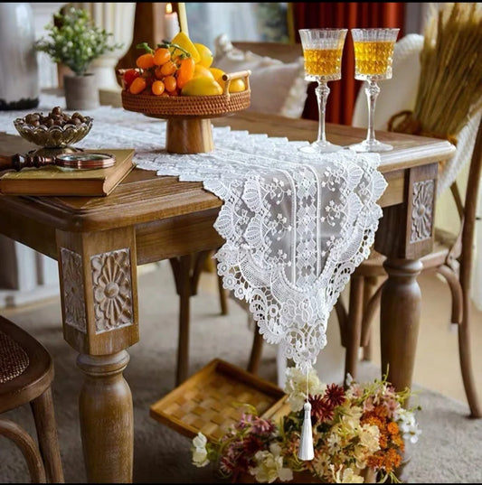 Modern Beige lace Handmade Embroided Table Runner