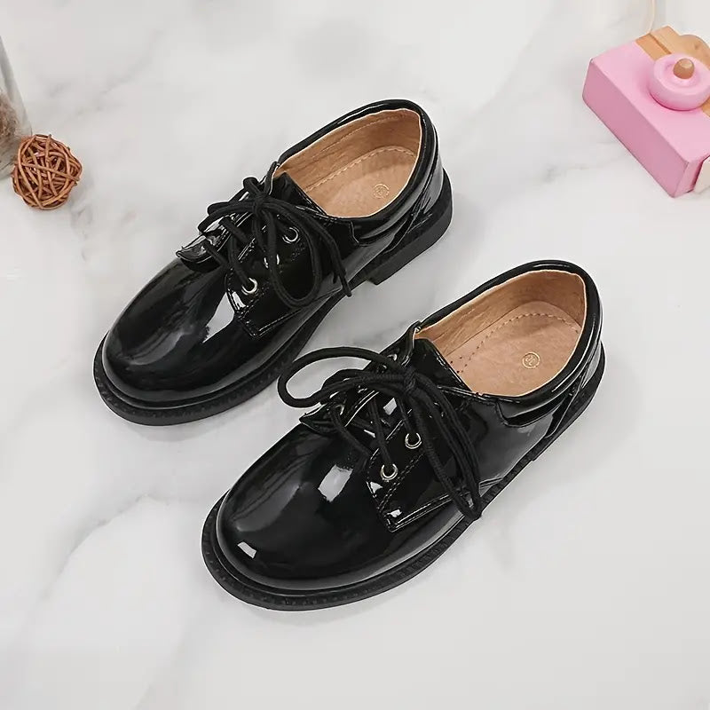 UNISEX HIGH-QUALITY BLACK PATENT LEATHER SCHOOL SHOES