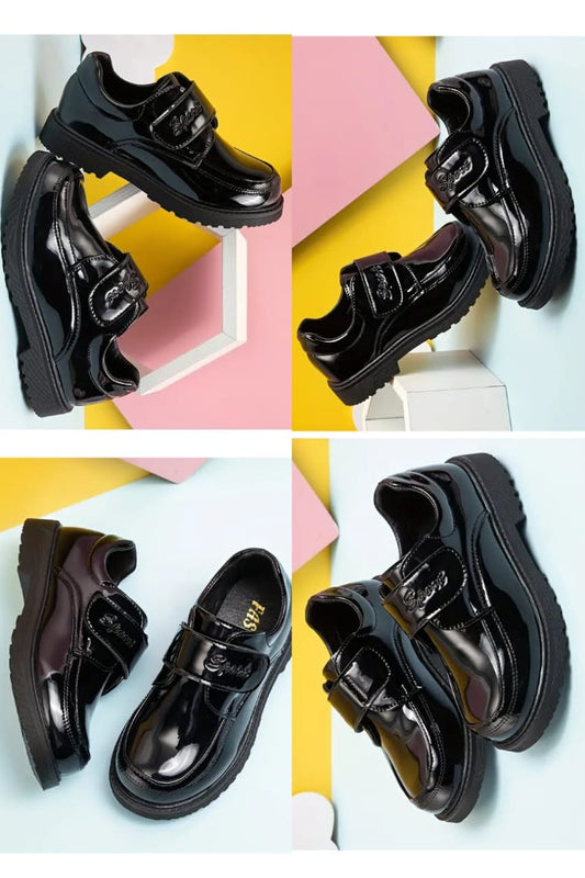 Trendy Unisex Black Oxford Leather School Shoes
