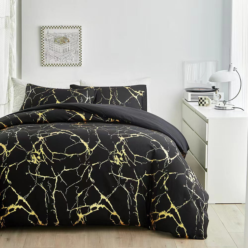 Marble Printed 3 Piece Luxury Microfiber Down Comforter Quilt COVER with Zipper Closure