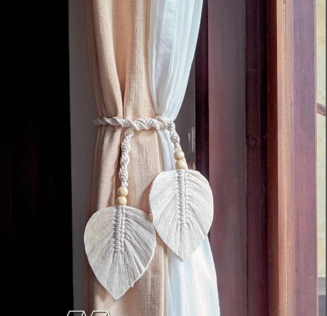 *Leaf Curtains with Straps Home Bohemian Lace Living Room Bedroom Curtains with Straps Pure Handmade Woven Leaf Curtains Tie