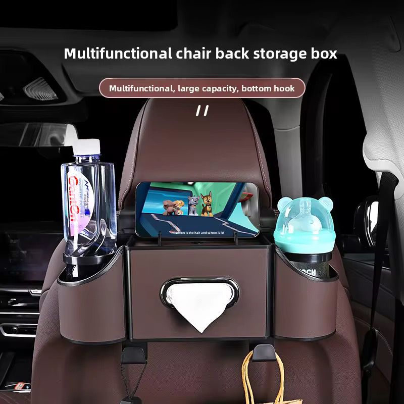 Multipurpose 7 in 1 vehicle/ car rear seat storage box with tissue cup holder