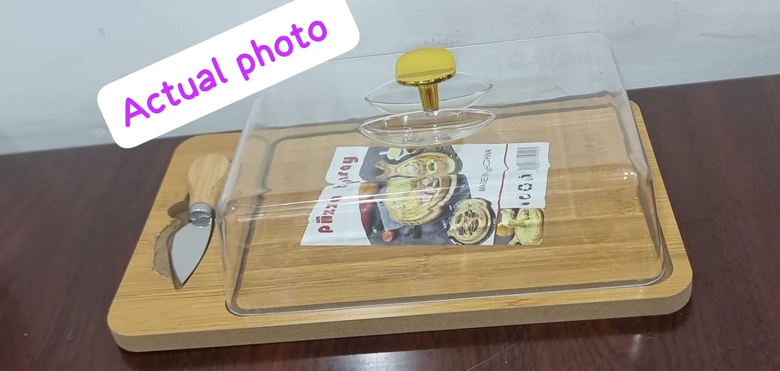 Wooden pizza tray with acrylic cover and knife