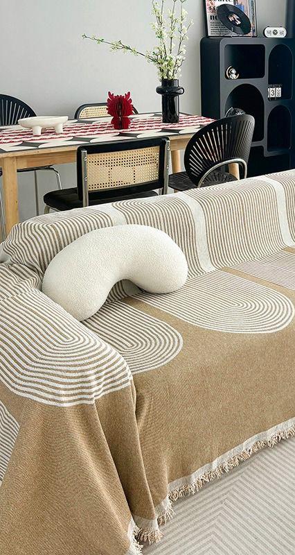 Chenille jacquard sofa cover with tassle
