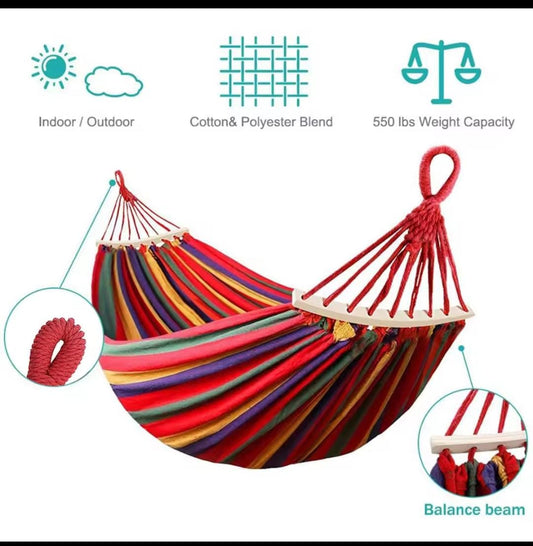 Red stripped outdoor heavy hammock load