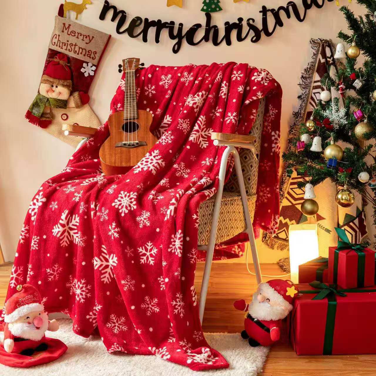Double Sided Christmas Sherpa Fleece Throw