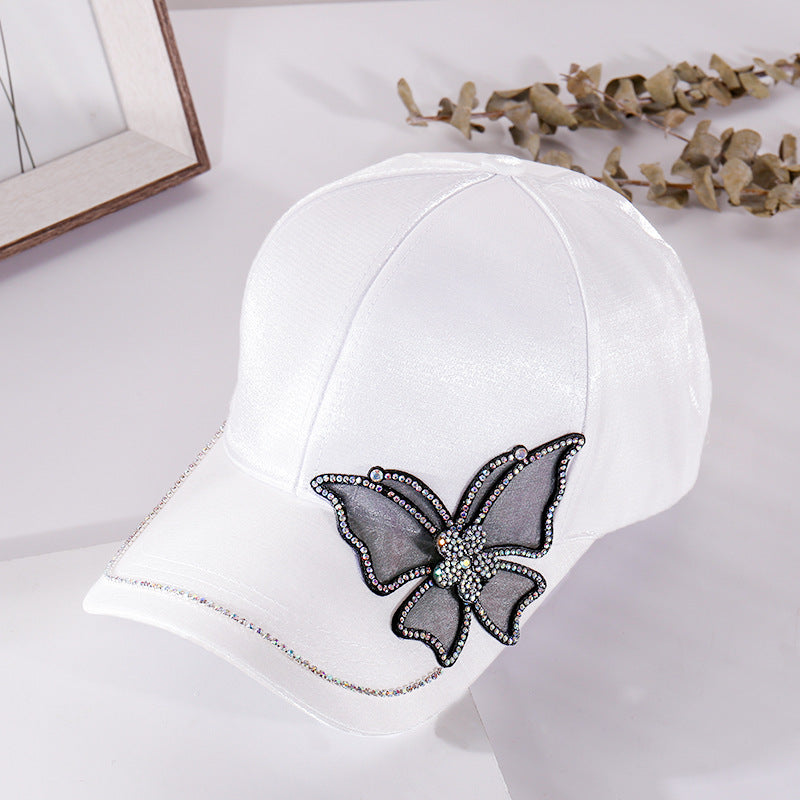 Shiny Rhinestone Butterfly Embroidery Women Baseball Cap