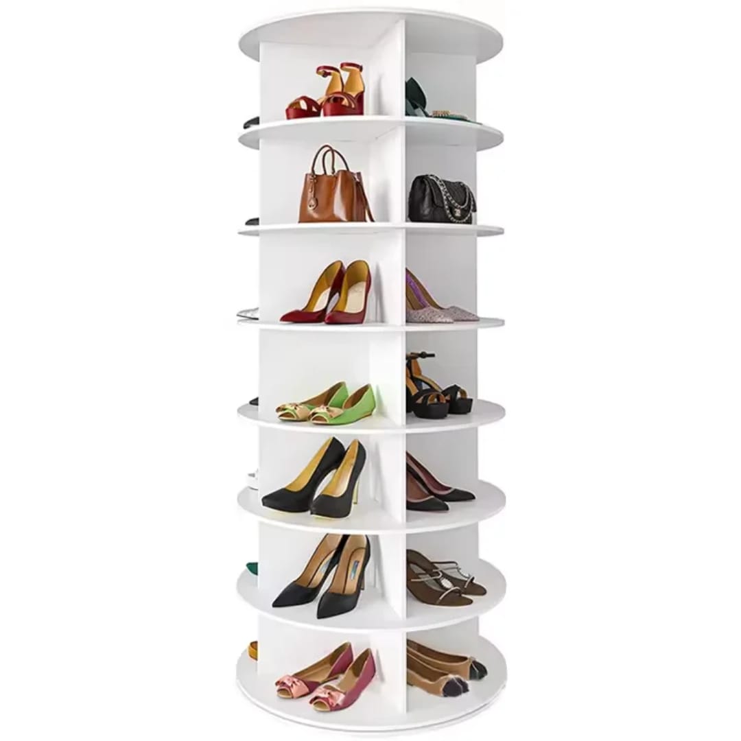 Smart Intelligent Full-Height 360 Degree 7 layer Rotating DIY Wood shoe Rack cabinet ,decor stand,hand bag rack