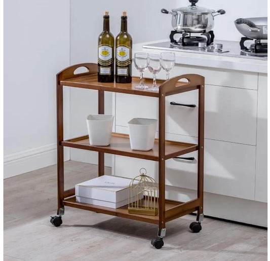 Bamboo Serving Trolley Kitchen Serving Food Trolley Storage Rack Stylish and Functional Rolling Cart Multifunctional Bar Cart Serving Organizer Trolley Kitchen Rack (3 Tier)